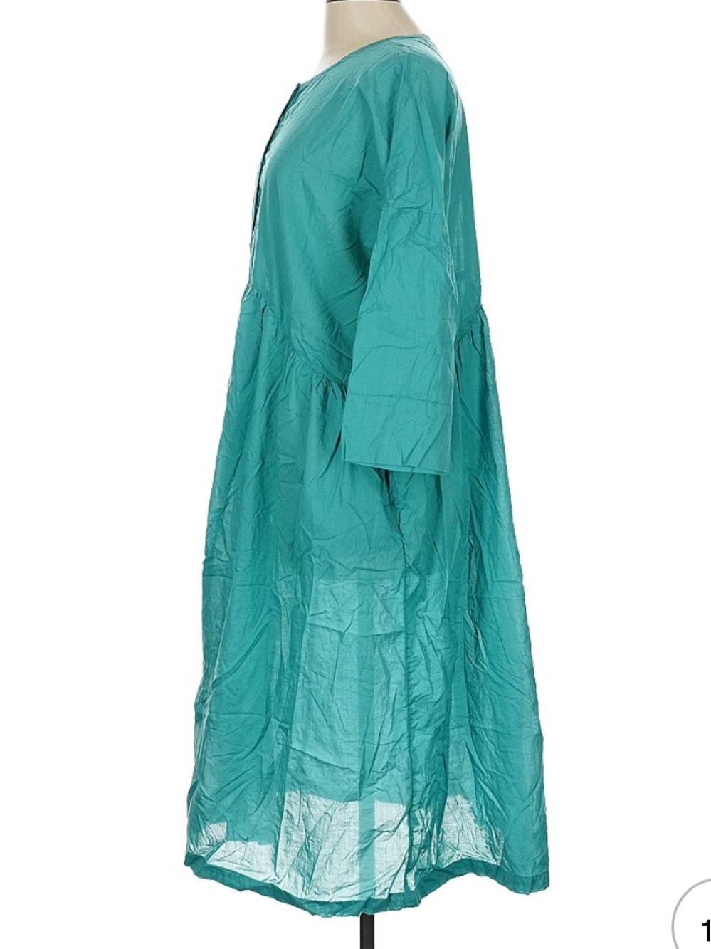 Gudrun Sjoden Dress green Agnes Teal Bracelet Sleeve Tiered Midi button front L - Picture 8 of 11
